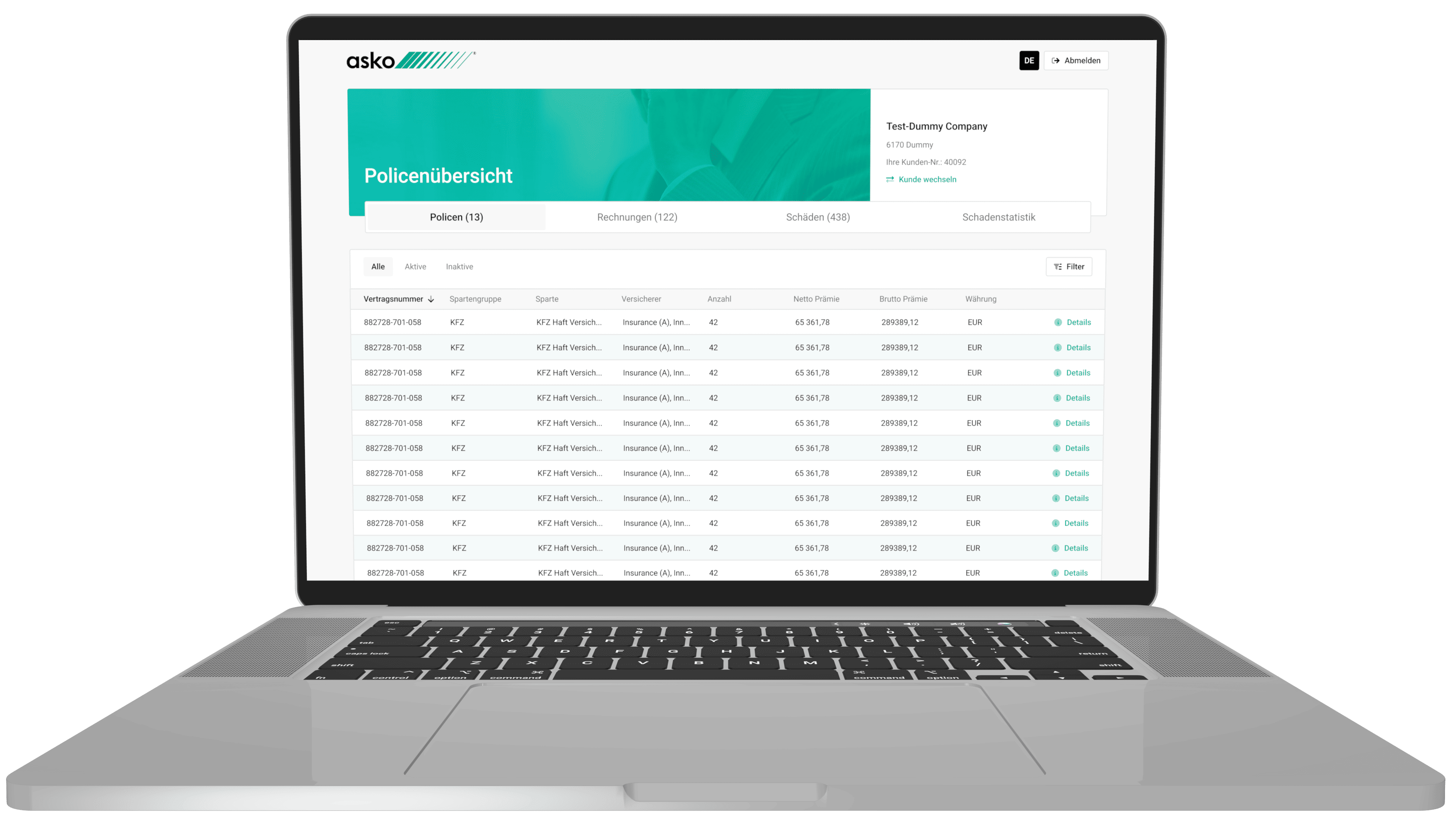 Asko Laptop Dashboard