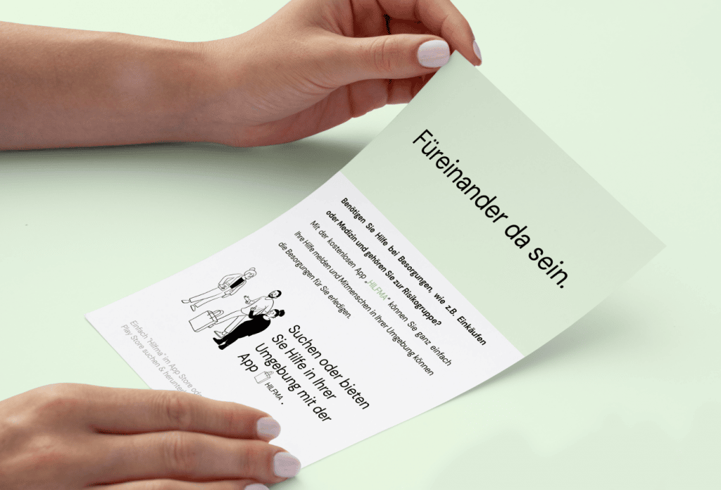 Hilfma flyer to draw attention to the app