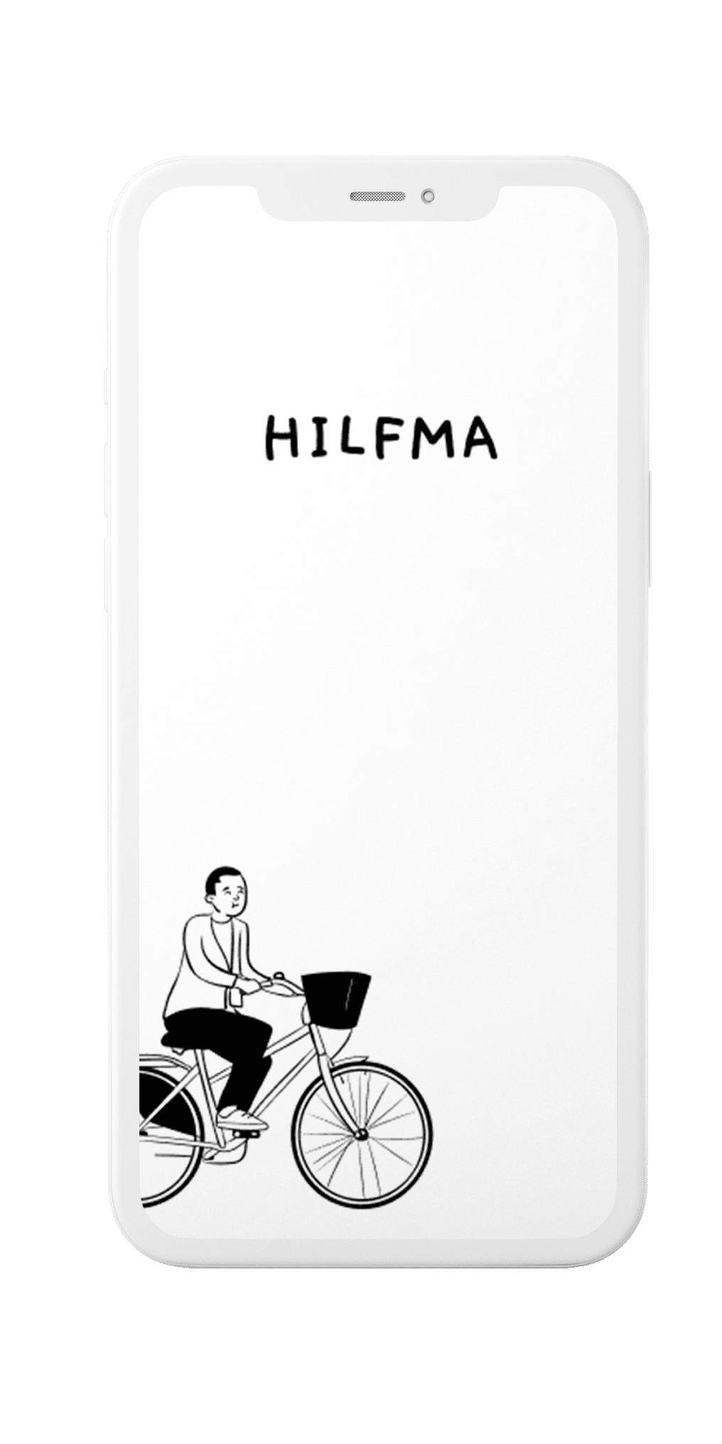 Hilfma start view of the app
