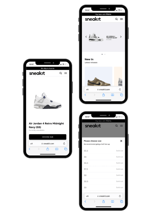 Verschiedene Mockups von Sneakit