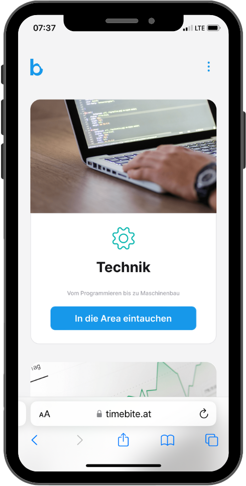 timebite Web-App geöffnet auf Smartphone
