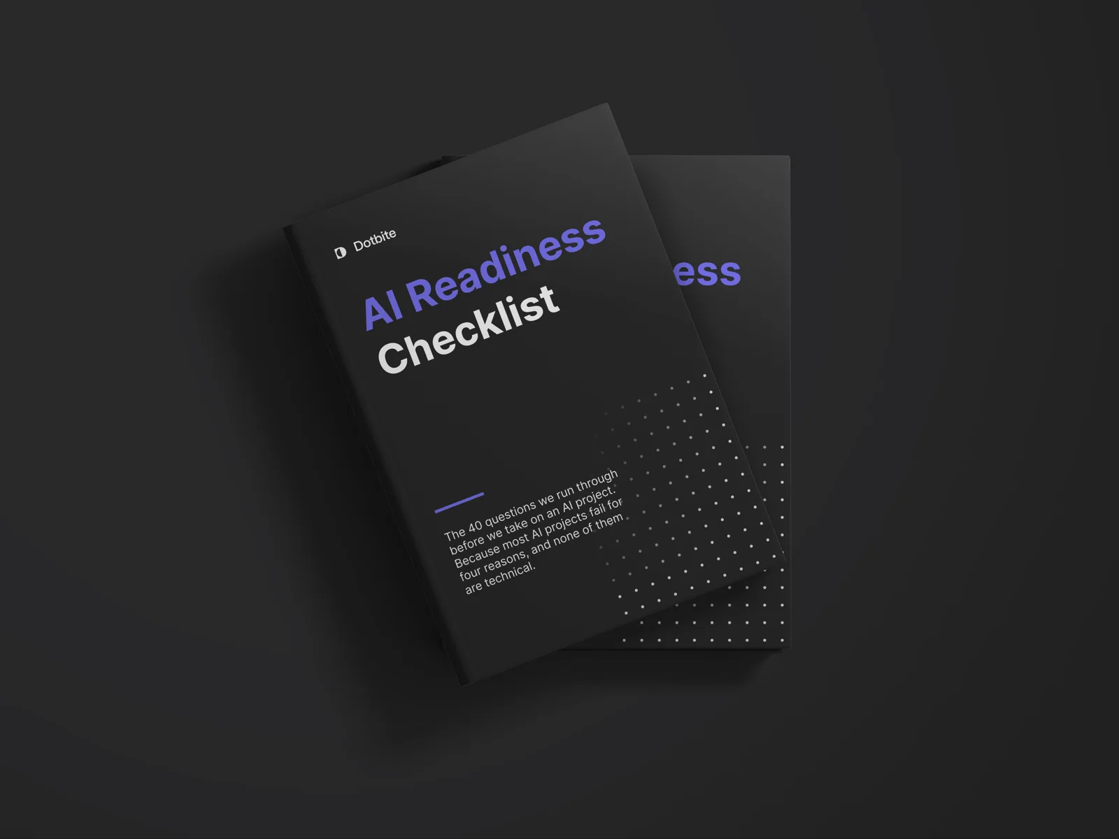 Zwei Exemplare der Dotbite AI Readiness Checkliste übereinander auf dunklem Grund